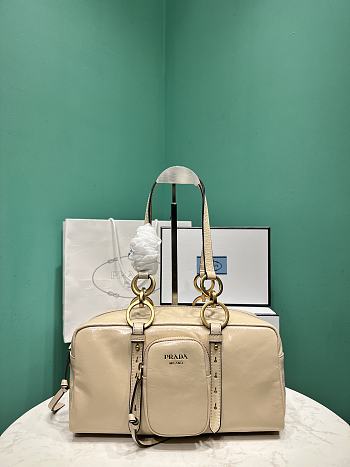 Prada Soft calfskin large slouchy shoulder bag beige