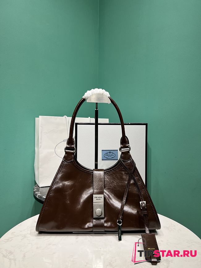 Prada Glossy Calfskin Medium Tote Bag Brown - 1
