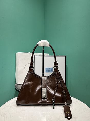 Prada Glossy Calfskin Medium Tote Bag Brown