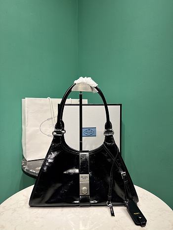 Prada Glossy Calfskin Medium Tote Bag Black