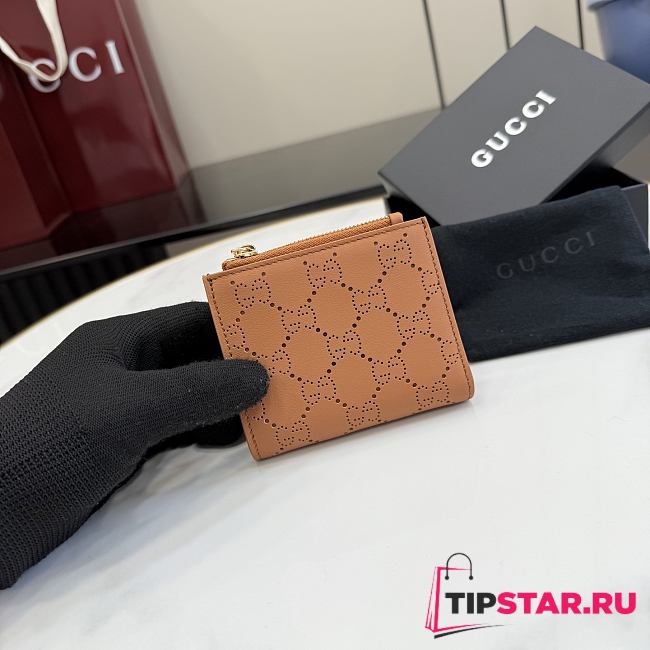 Gucci Small Perforated GG Wallet In Brown - 1
