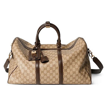 Gucci Essence Classic medium duffle bag sand and brown GG canvas