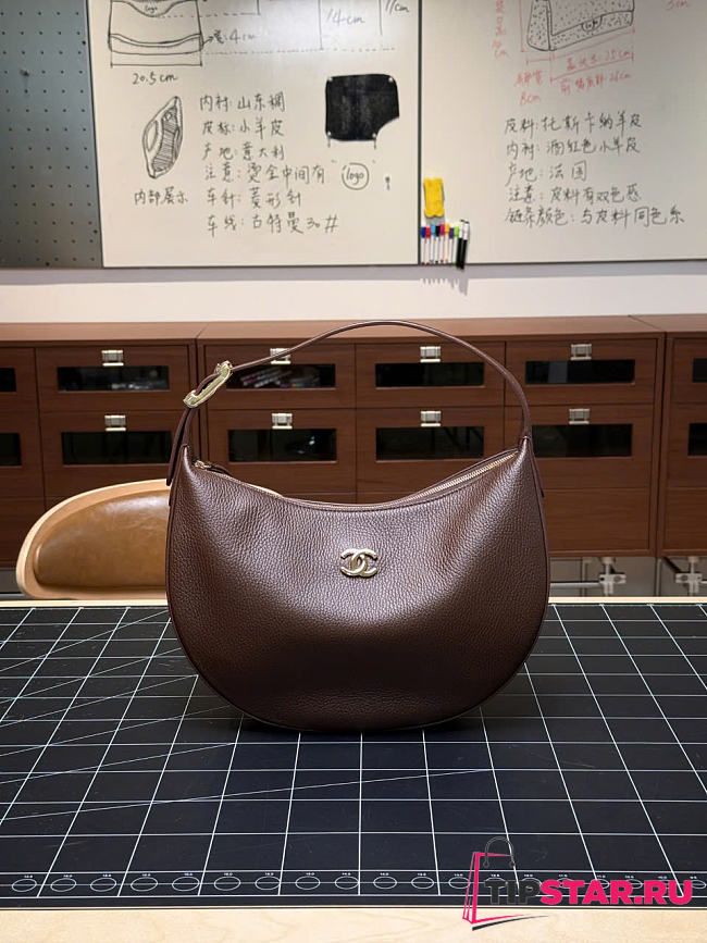 Chanel Top Handle Hobo Bag Dark Brown Grained Calfskin Gold Hardware - 1