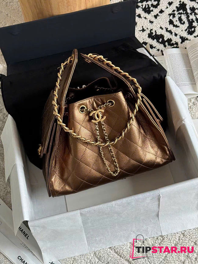 Chanel 25 Small Metallic Bronze Caviar Quilted Bag - 1