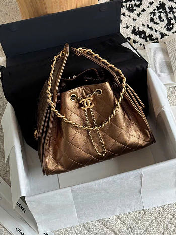 Chanel 25 Small Metallic Bronze Caviar Quilted Bag