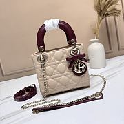 Dior Mini Lady Dior Bag with Chain beige and burgundy - 1