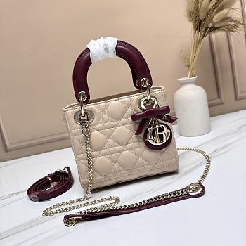 Dior Mini Lady Dior Bag with Chain beige and burgundy