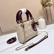 Dior Mini Lady Dior Bag with Chain beige and burgundy - 6