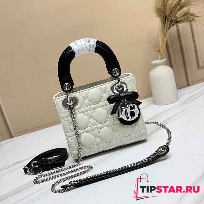Dior Mini Lady Dior Bag with Chain caning in slatted and black - 1