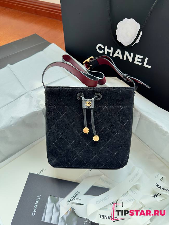 Chanel Bucket Bag In Suede Black - 1