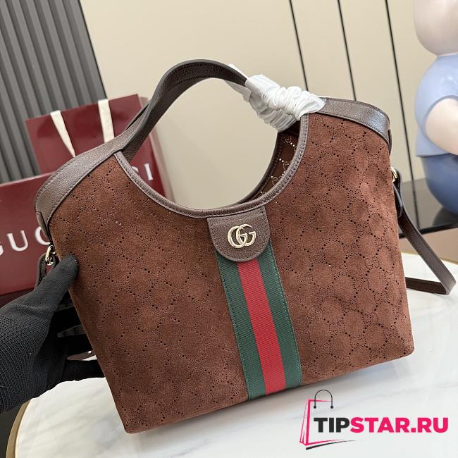 Gucci Giglio small tote bag in suede brown - 1