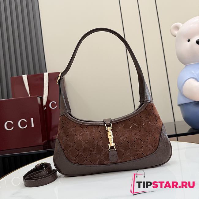 Gucci Jackie 1961 small shoulder bag dark brown GG suede - 1
