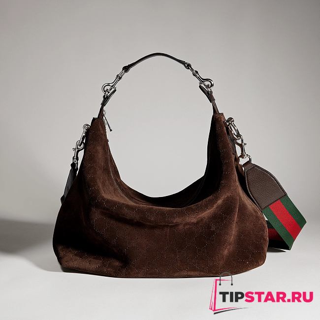 Gucci Brera medium crossbody bag dark brown soft perforated GG suede - 1