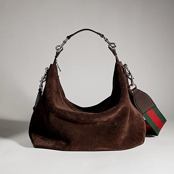 Gucci Brera medium crossbody bag dark brown soft perforated GG suede