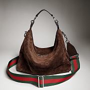 Gucci Brera medium crossbody bag dark brown soft perforated GG suede - 4