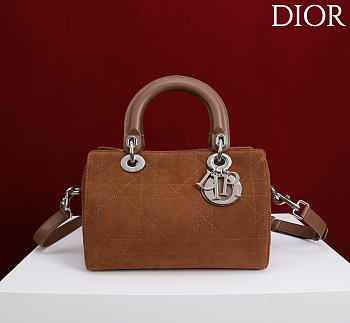 Dior Small D Granville Flat Macrocannage Silver Hardware In Suede Brown