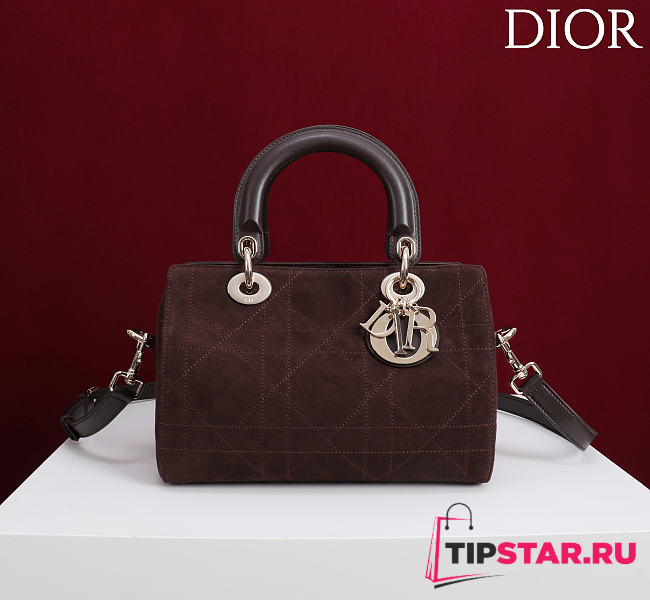 Dior Small D Granville Flat Macrocannage Gold Hardware In Suede Dark Brown - 1