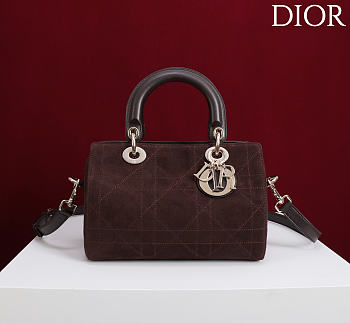 Dior Small D Granville Flat Macrocannage Gold Hardware In Suede Dark Brown