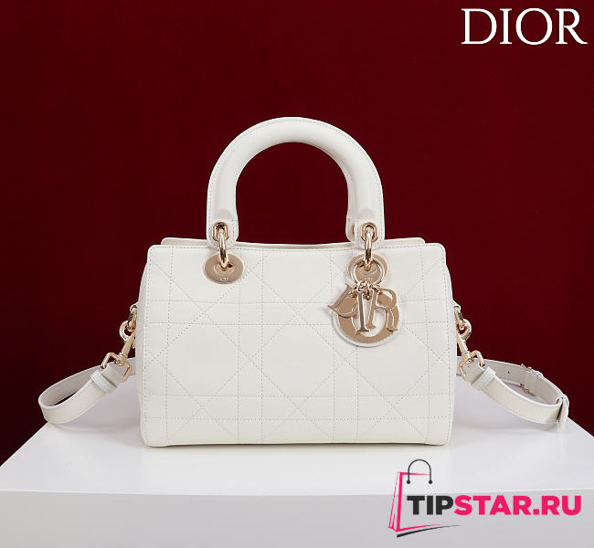 Dior Small D Granville Flat Macrocannage Gold Hardware In White - 1