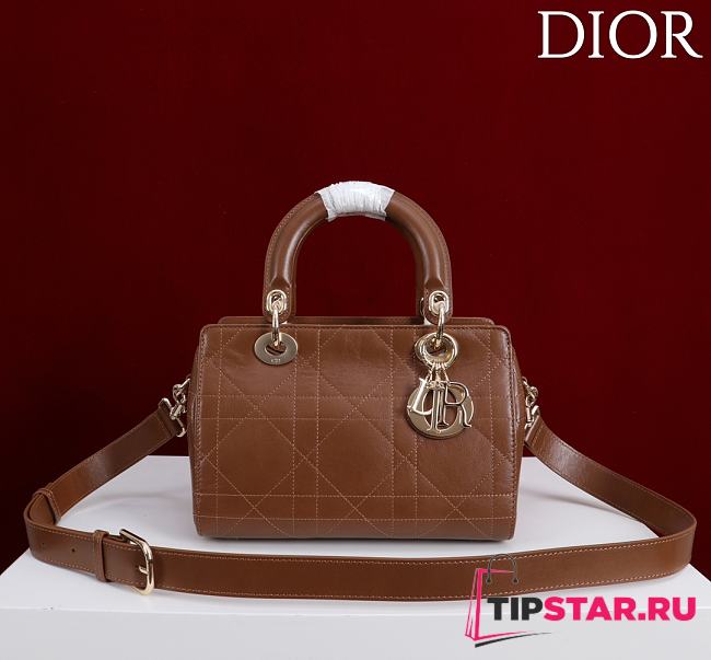 Dior Small D Granville Flat Macrocannage Gold Hardware In Brown - 1