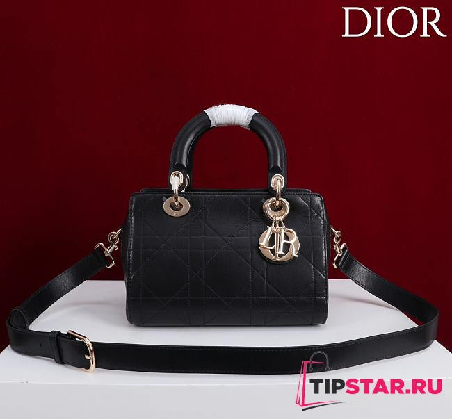 Dior Small D Granville Flat Macrocannage Gold Hardware In Black - 1