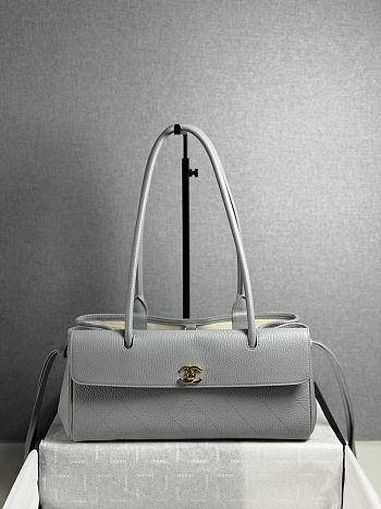 Chanel Shopping Tote Black Grained Calfskin In Light Blue