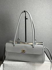 Chanel Shopping Tote Black Grained Calfskin In Light Blue - 2