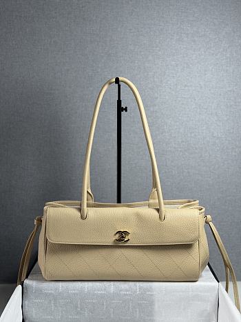 Chanel Shopping Tote Black Grained Calfskin In Ivory