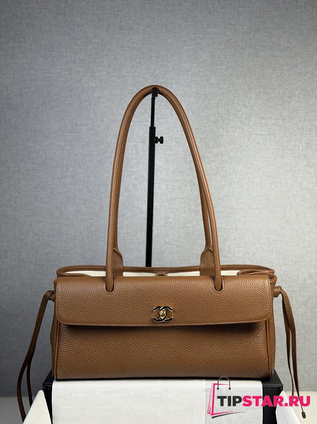 Chanel Shopping Tote Black Grained Calfskin In Brown - 1