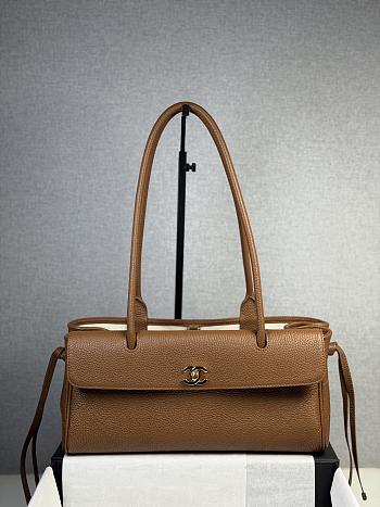Chanel Shopping Tote Black Grained Calfskin In Brown