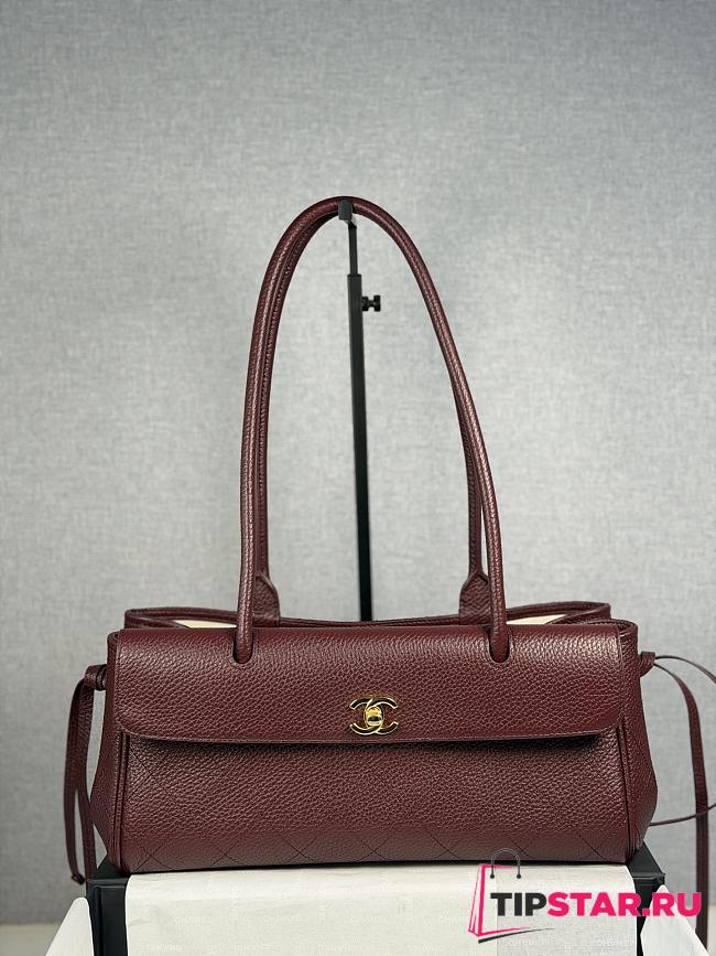 Chanel Shopping Tote Black Grained Calfskin In Burgundy - 1