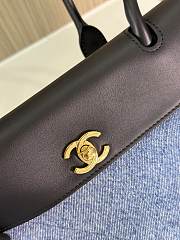 Chanel Shopping Tote Black Grained Calfskin and Blue Denim - 3