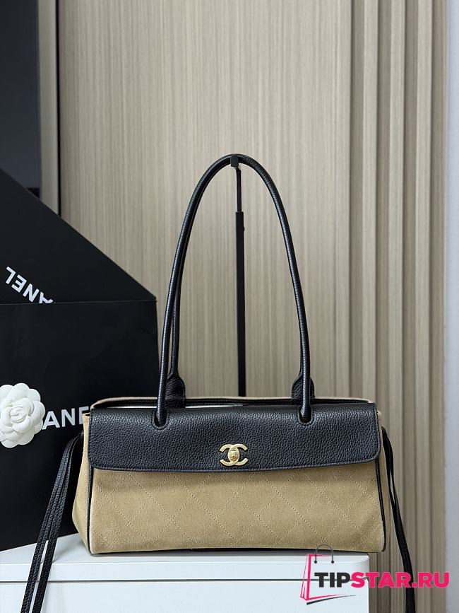 Chanel Shopping Tote Black Grained Calfskin and Beige Suede - 1