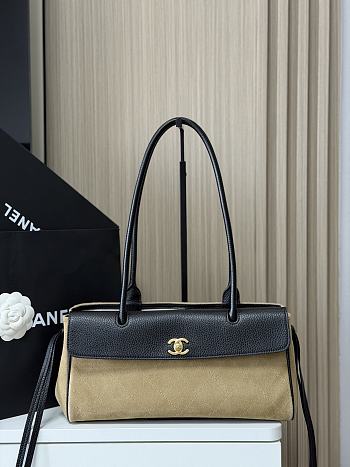 Chanel Shopping Tote Black Grained Calfskin and Beige Suede