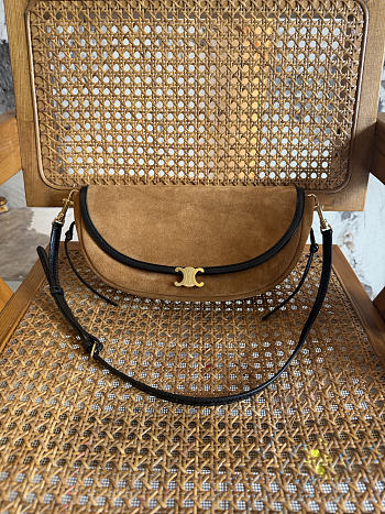 Celine Soft Triomphe Halfmoon In Suede Brown