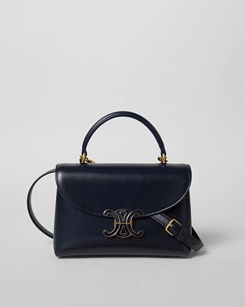 Celine Teen Nino Bag In Smooth Satinated Calfskin With Enamel Closure Navy Blue