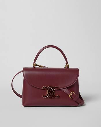 Celine Teen Nino Bag In Smooth Satinated Calfskin With Enamel Closure Burgundy