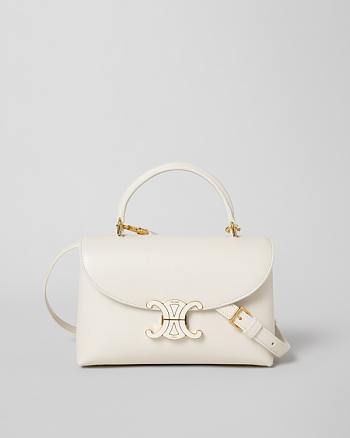Celine Teen Nino Bag In Smooth Satinated Calfskin With Enamel Closure Cream White